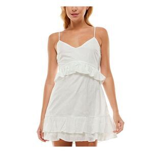 TRIXXI Womens Zippered Lined Spaghetti Strap V Neck Mini Party Fit + Flare Dress